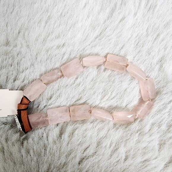 NEW Peyote Bird Free Spirit Chunky Rose Quartz Stone Leather Sterling Bracelet - Picture 2 of 9